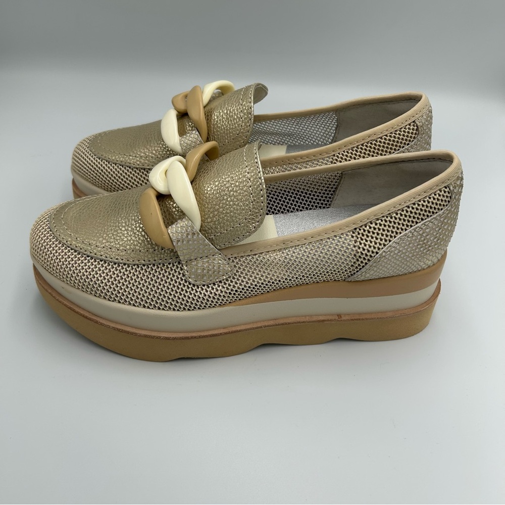 Dolce Vita Jaksen Platform Loafers Gold Mesh Chain Size 7 Shoes Tan - Picture 6 of 8
